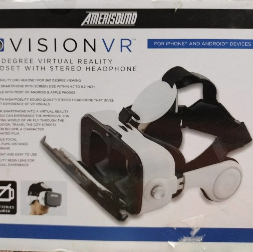 ❤Amerisound Vision VR 360 Degree Virtual Reality Headset w/ Stereo Headphone NEW